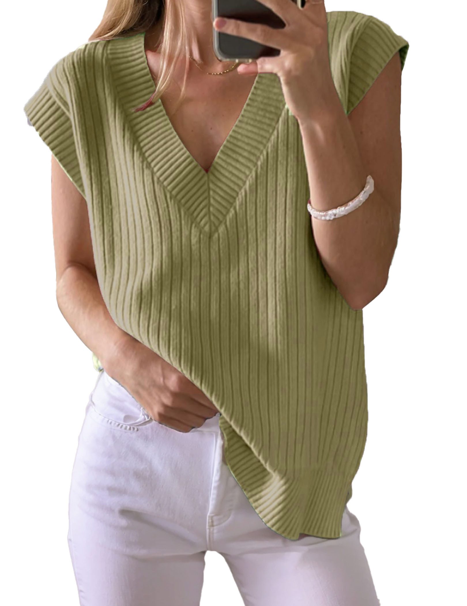 LUCKZON Pullunder Damen-Pulloverweste mit V-Ausschnitt, übergroß, günstig online kaufen