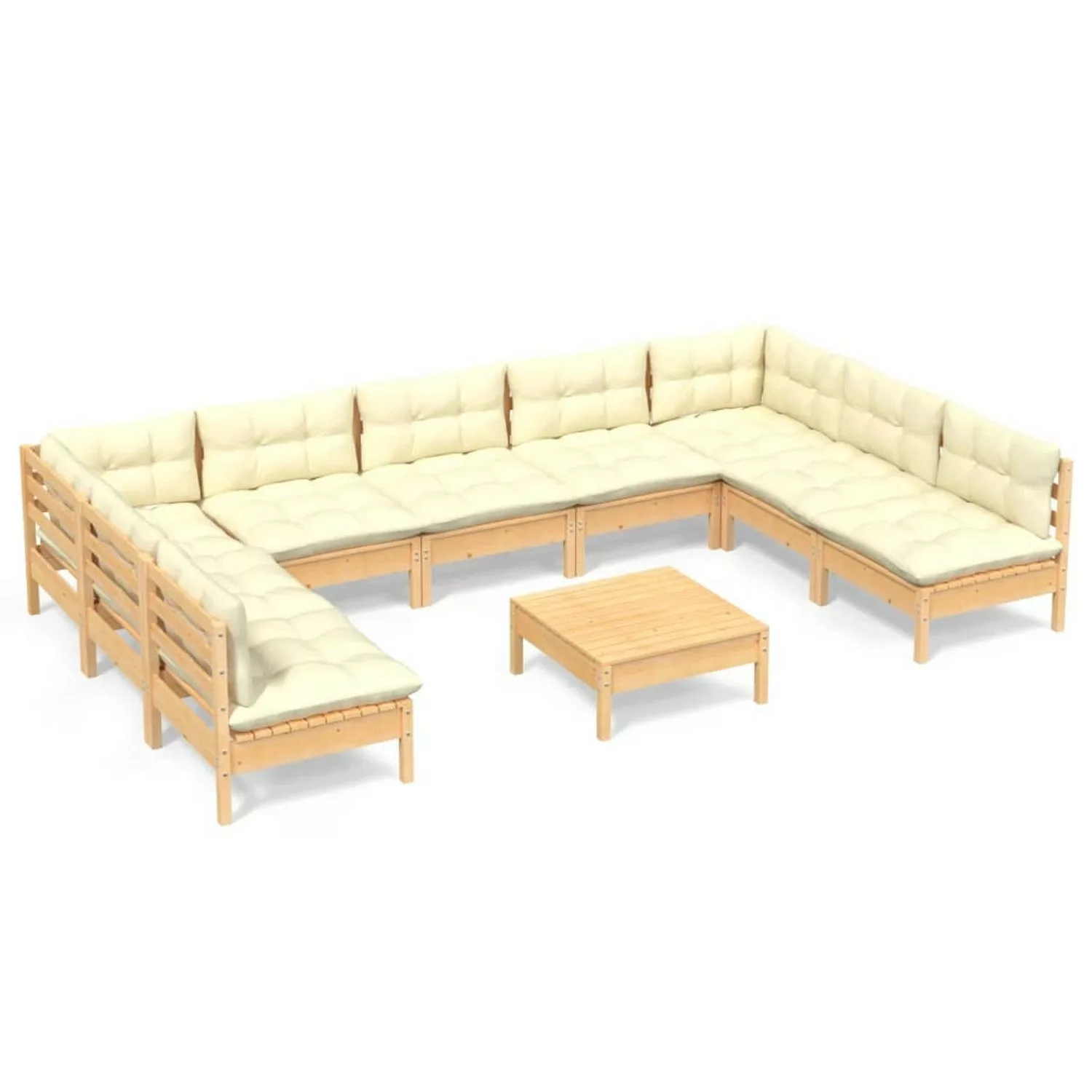 10-tlg. Garten-lounge-set Mit Creme Kissen Massivholz Kiefer günstig online kaufen