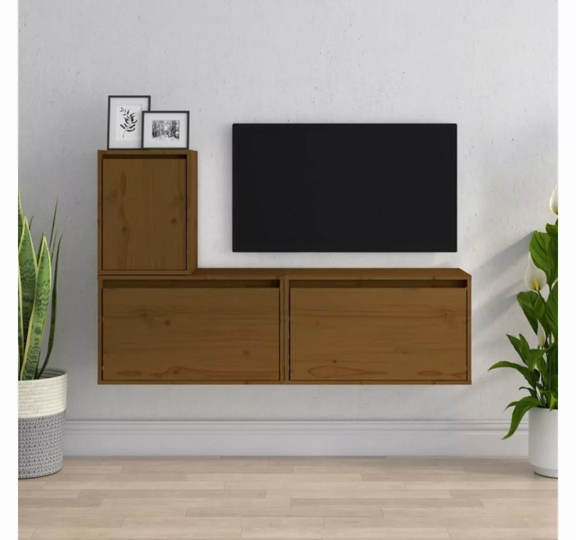 vidaXL TV-Schrank TV-Schränke 3 Stk Honigbraun Massivholz Kiefer Lowboard L günstig online kaufen