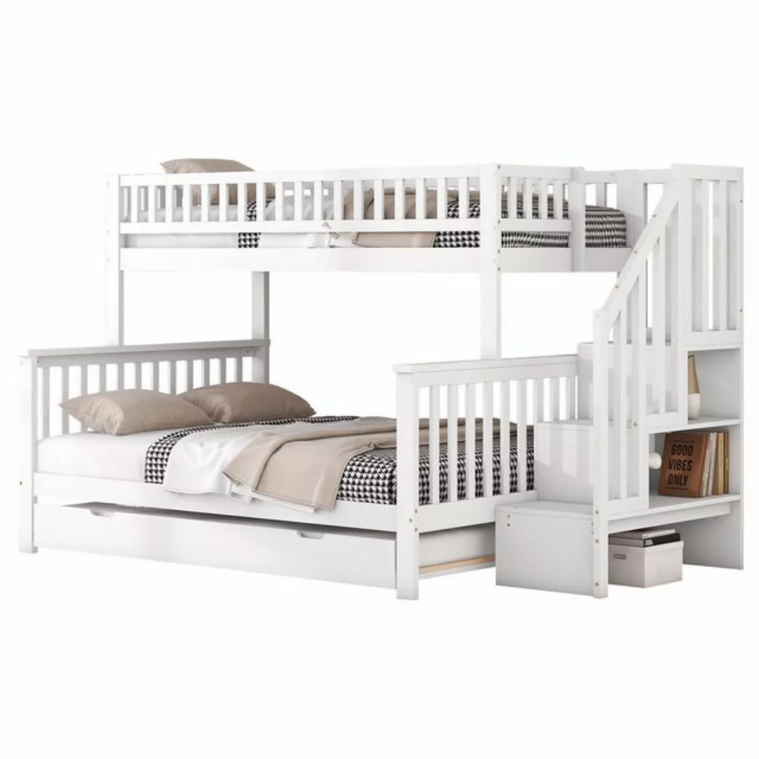 Odikalo Kinderbett Etagenbett mit Rollbett und Treppe, weiß, 90x200cm + 140 günstig online kaufen