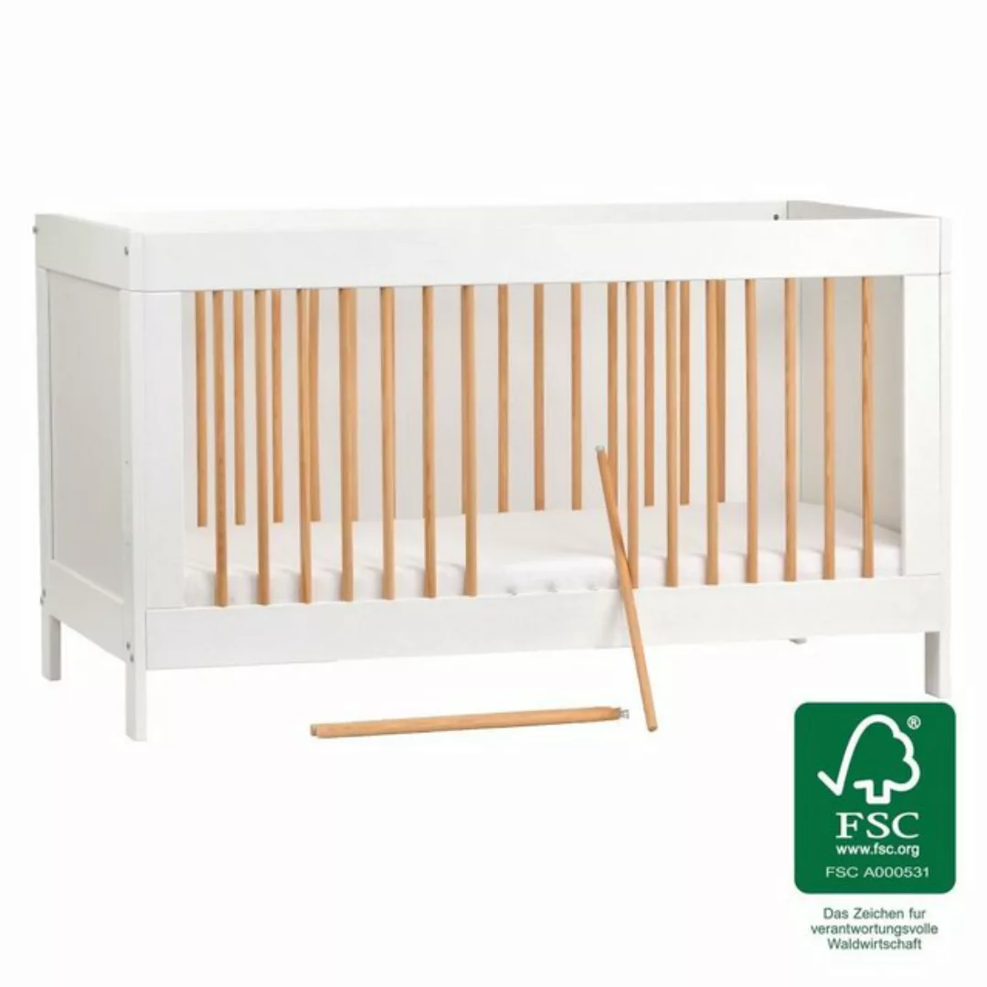 jonka Babybett Erwin - Weiß Natur, Kinderbett 70 x 140 cm - verstellbarer L günstig online kaufen