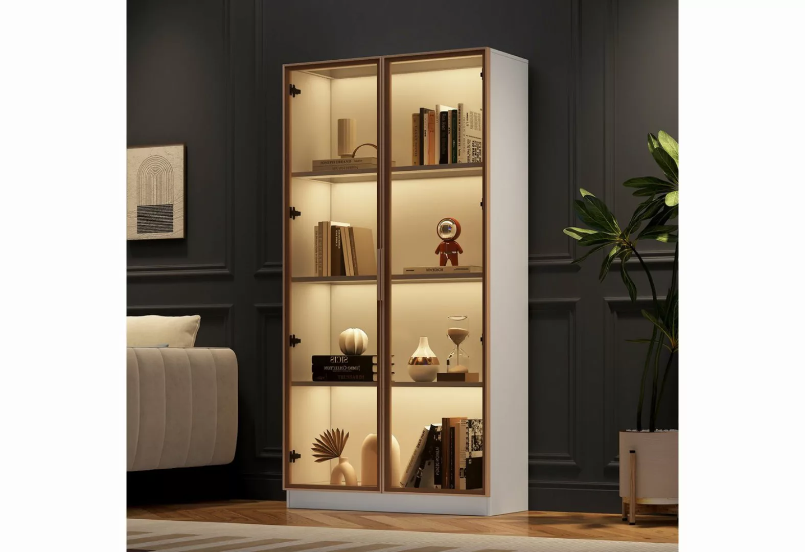 HT Hochschrank Doppeltürige Vitrine mit beweglichen Einlegeböden, 80x40x160 günstig online kaufen