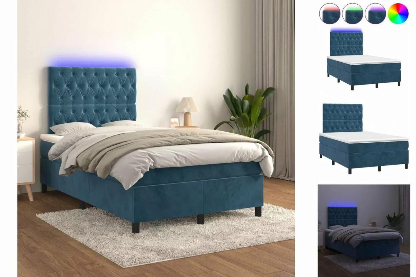 vidaXL Boxspringbett Boxspringbett mit Matratze LED Dunkelblau 120x200 cm S günstig online kaufen