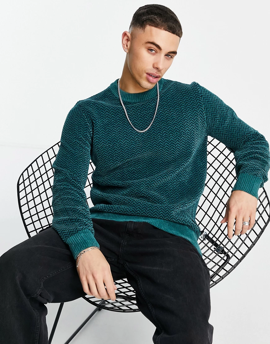 BOSS Casual – Kafurlio – Pullover mit Fischgrätenmuster-Grün günstig online kaufen