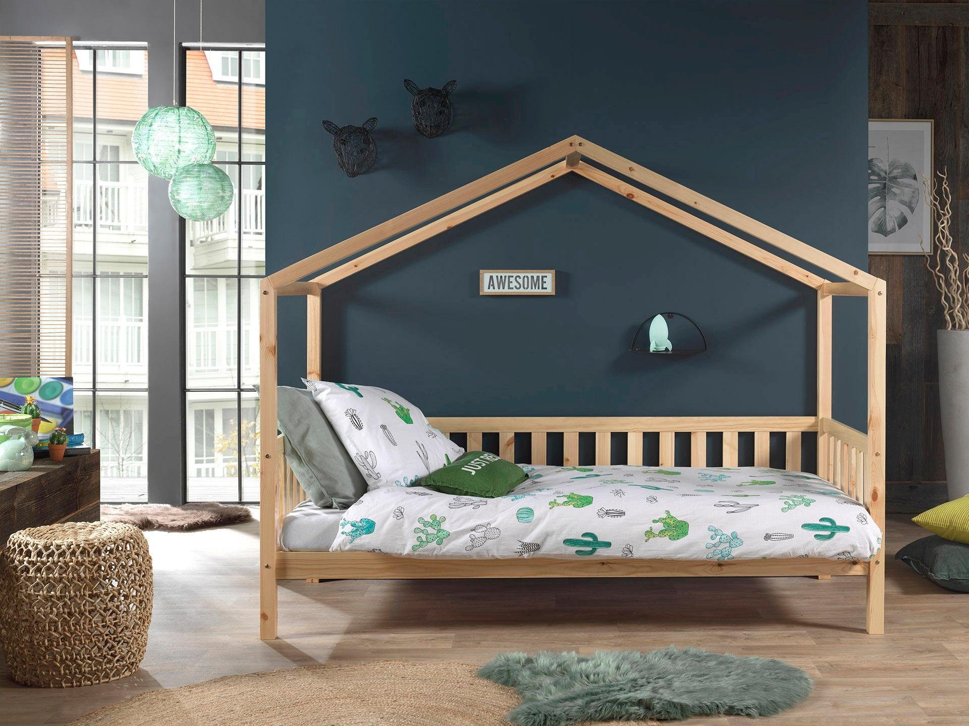 Vipack Hausbett "Dallas, mit Dachaufbau, Kiefer massiv, stabil gebaut", (B/ günstig online kaufen