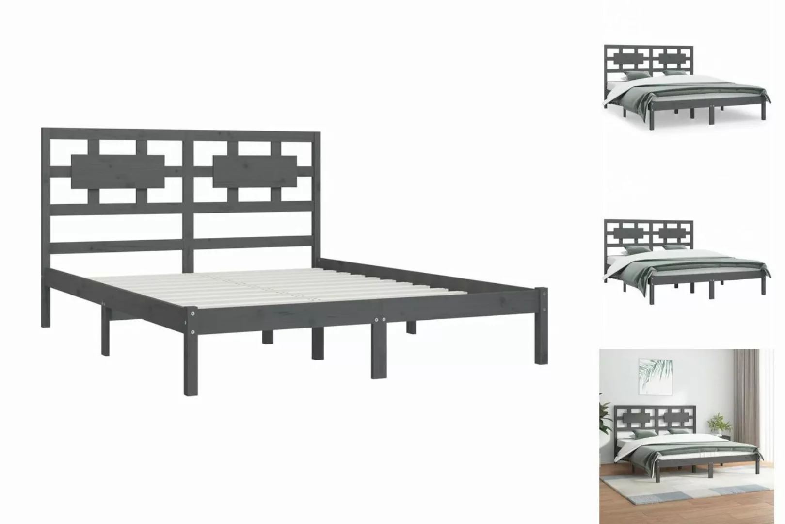 vidaXL Bettgestell Massivholzbett Grau Kiefer 200x200 cm Bett Bettgestell D günstig online kaufen