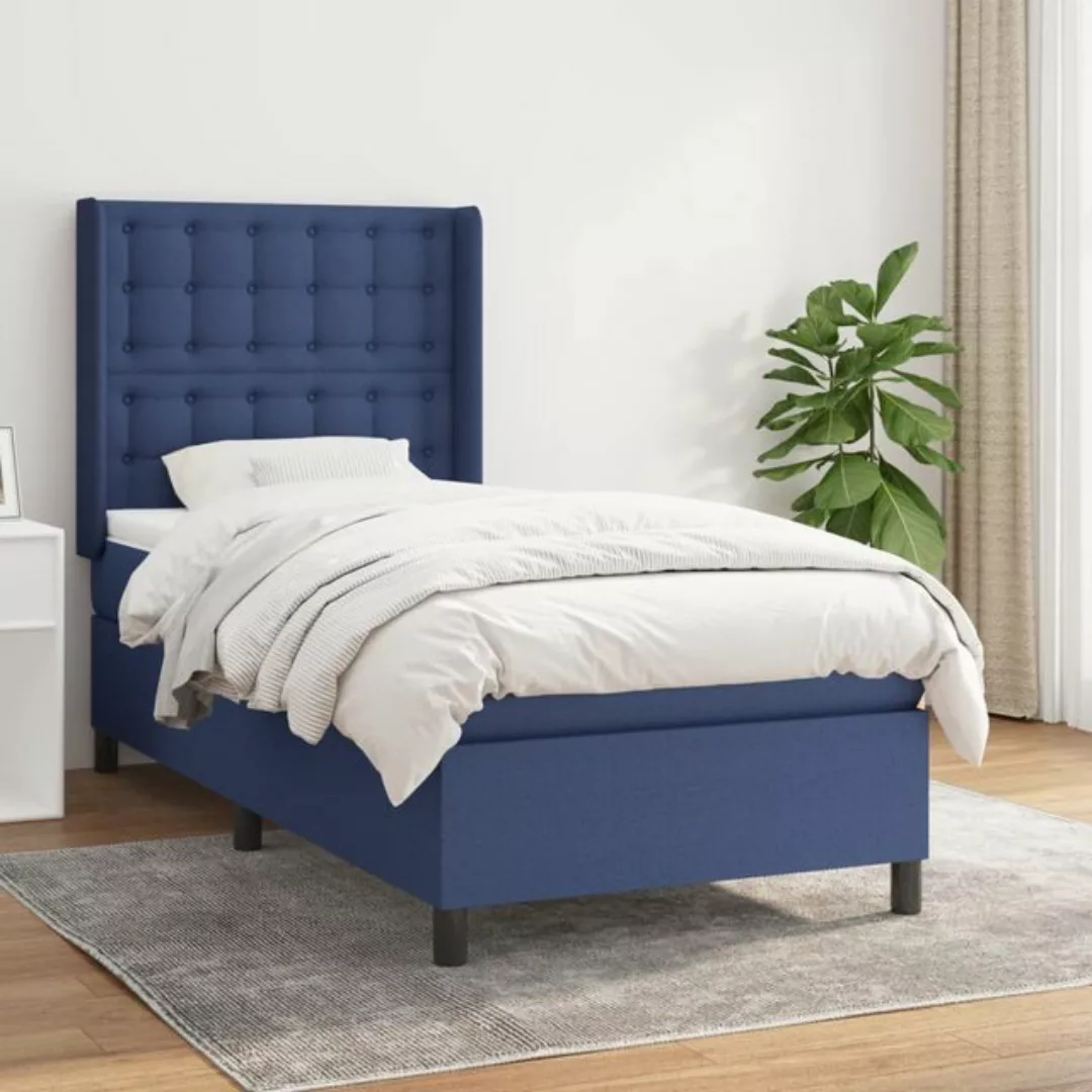 vidaXL Boxspringbett Boxspringbett mit Matratze Blau 90x200 cm Stoff Bett B günstig online kaufen