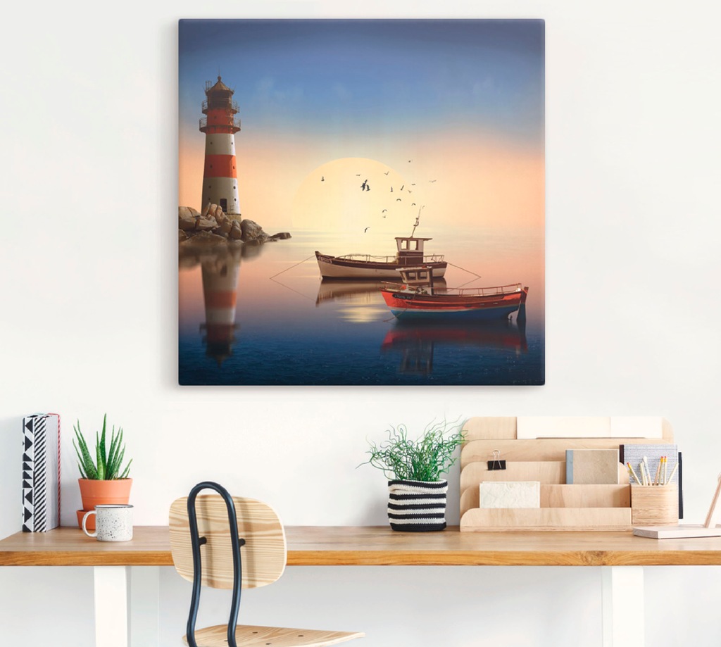 Artland Wandbild »Kleiner Hafen mit Leuchtturm«, Gebäude, (1 St.), als Lein günstig online kaufen