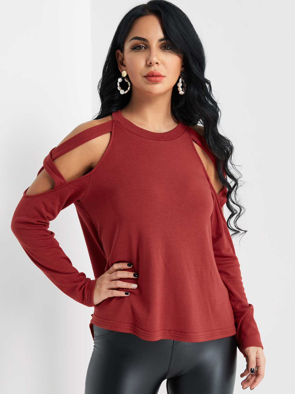 Burgunder Ausschnitt Cold Shoulder Top günstig online kaufen