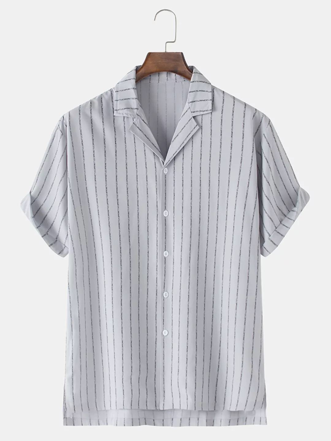 Herren Basic Vertical Stripes Revere Kragen Kurzarm Shirts günstig online kaufen