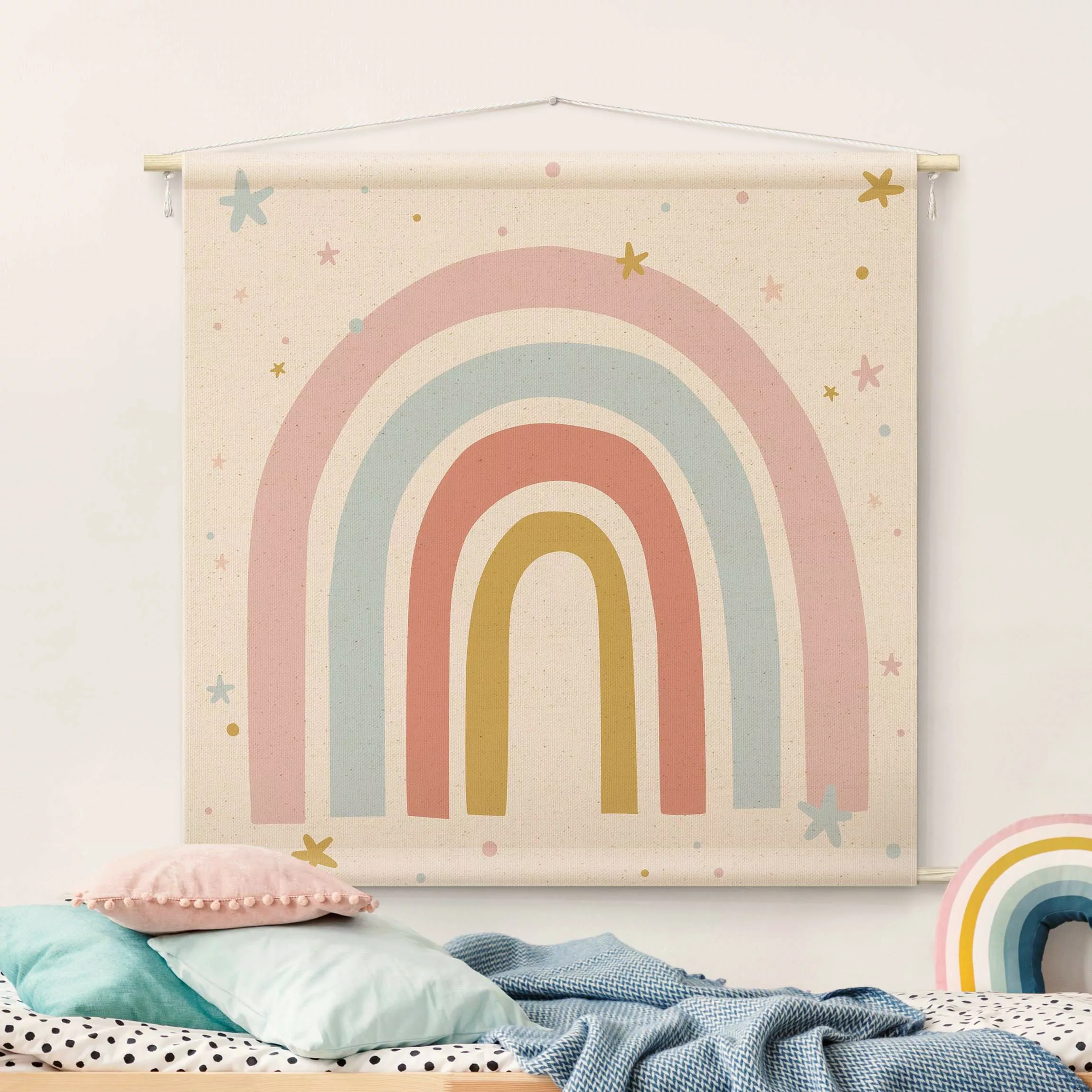 Wandteppich Großer Regenbogen mit Sternen und Pünktchen günstig online kaufen
