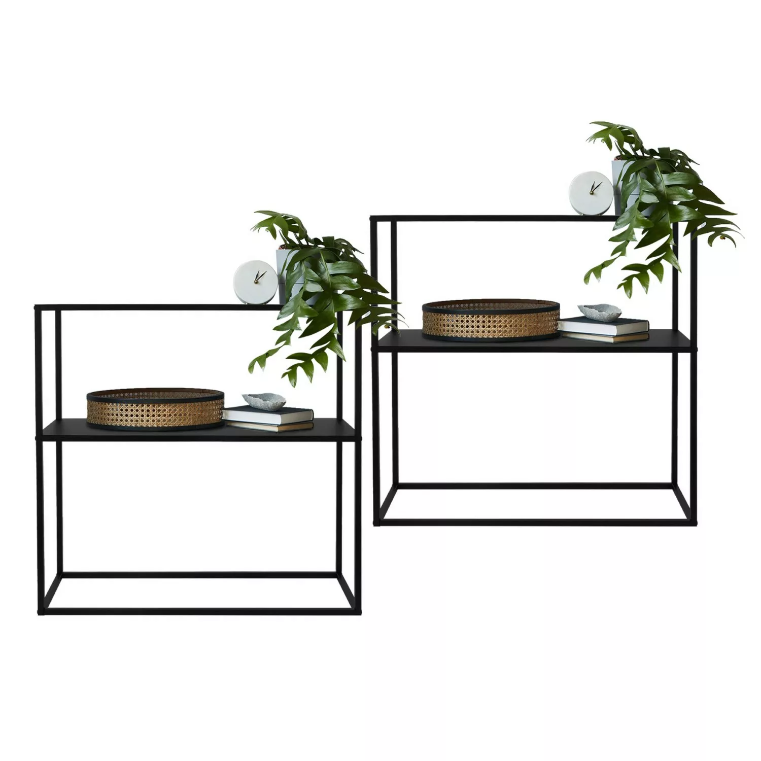 ML-Design 2Er Set Konsolentisch 1 Ablage Schwarz Metall 80x26x80cm Blumenst günstig online kaufen