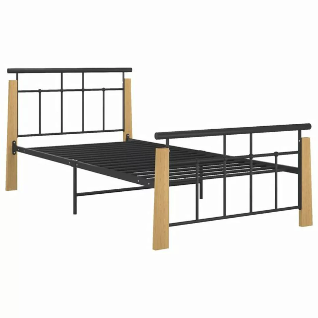 vidaXL Bett Bettgestell Metall und Massivholz Eiche 90x200 cm günstig online kaufen