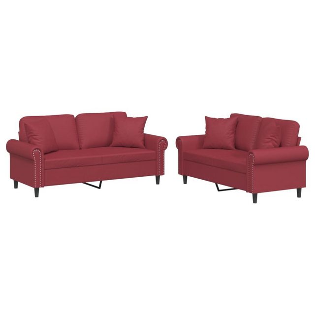 vidaXL Sofa 2-tlg. Sofagarnitur mit Kissen Weinrot Kunstleder günstig online kaufen