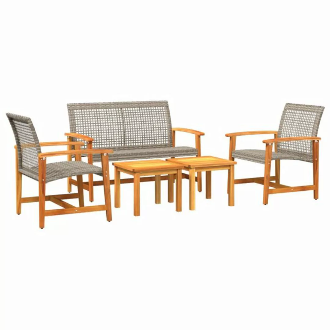 vidaXL Sofaelement 5-tlg. Garten-Lounge-Set Grau Poly Rattan und Akazienhol günstig online kaufen