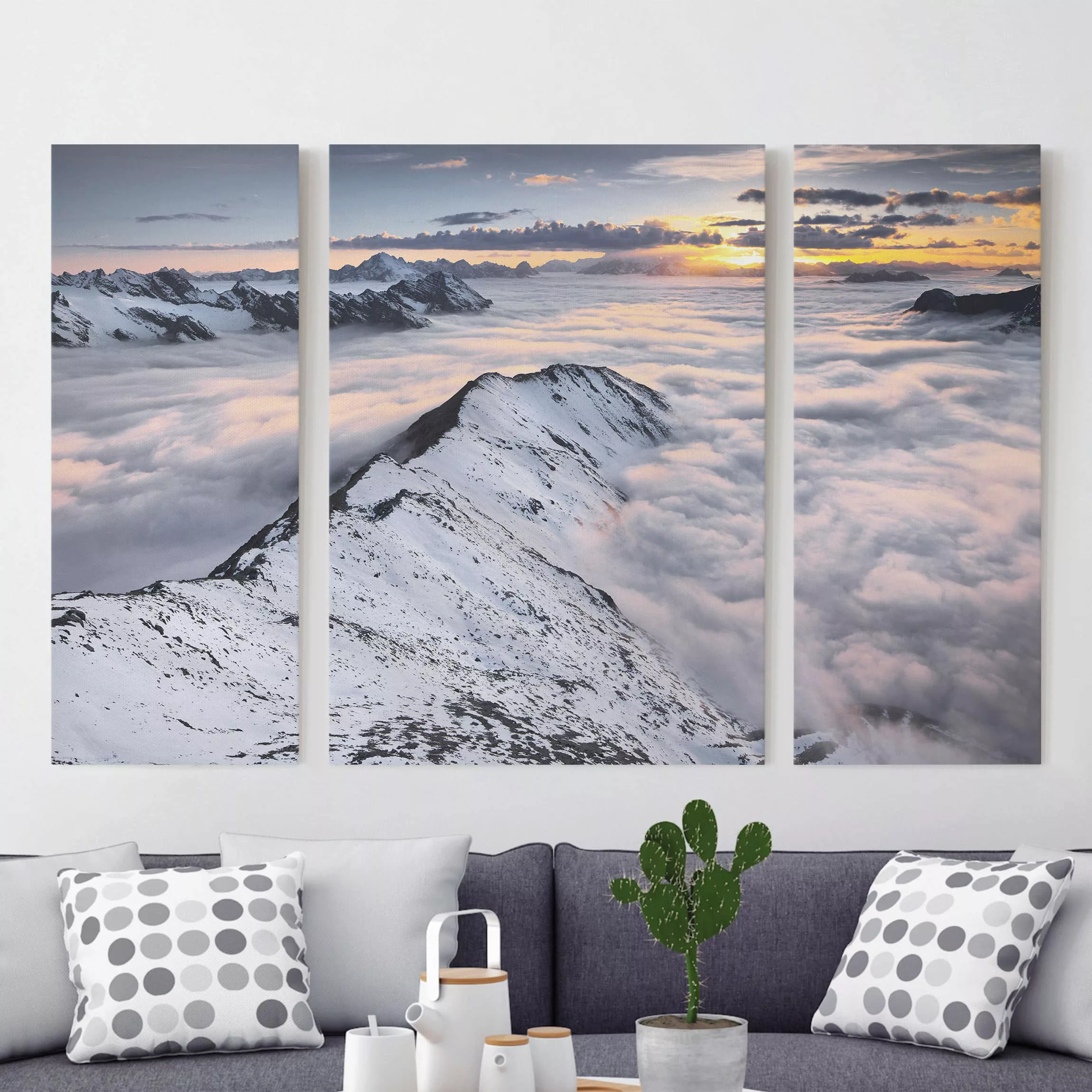 3-teiliges Leinwandbild Berg - Querformat Blick über Wolken und Berge günstig online kaufen