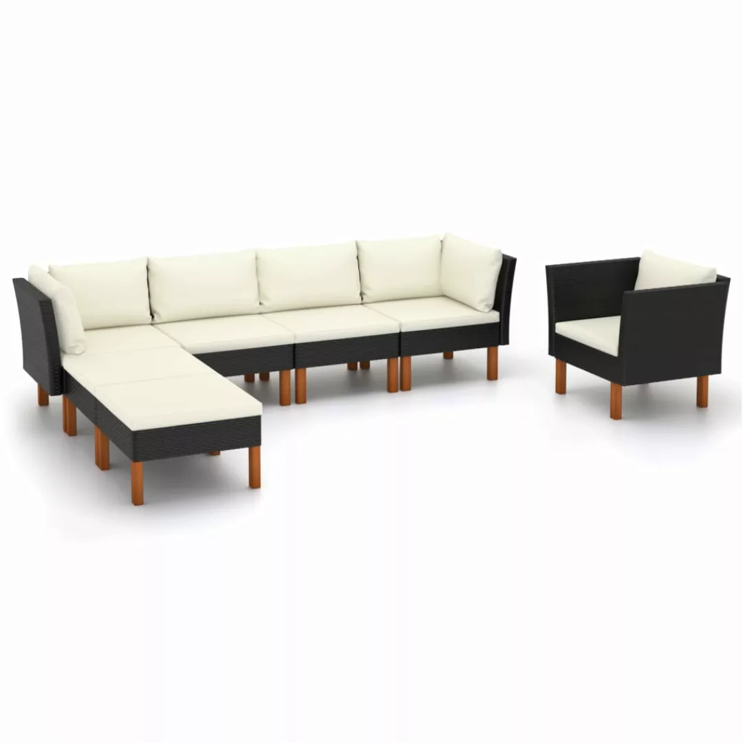 7-tlg. Garten-lounge-set Poly Rattan Eukalyptusholz Schwarz günstig online kaufen