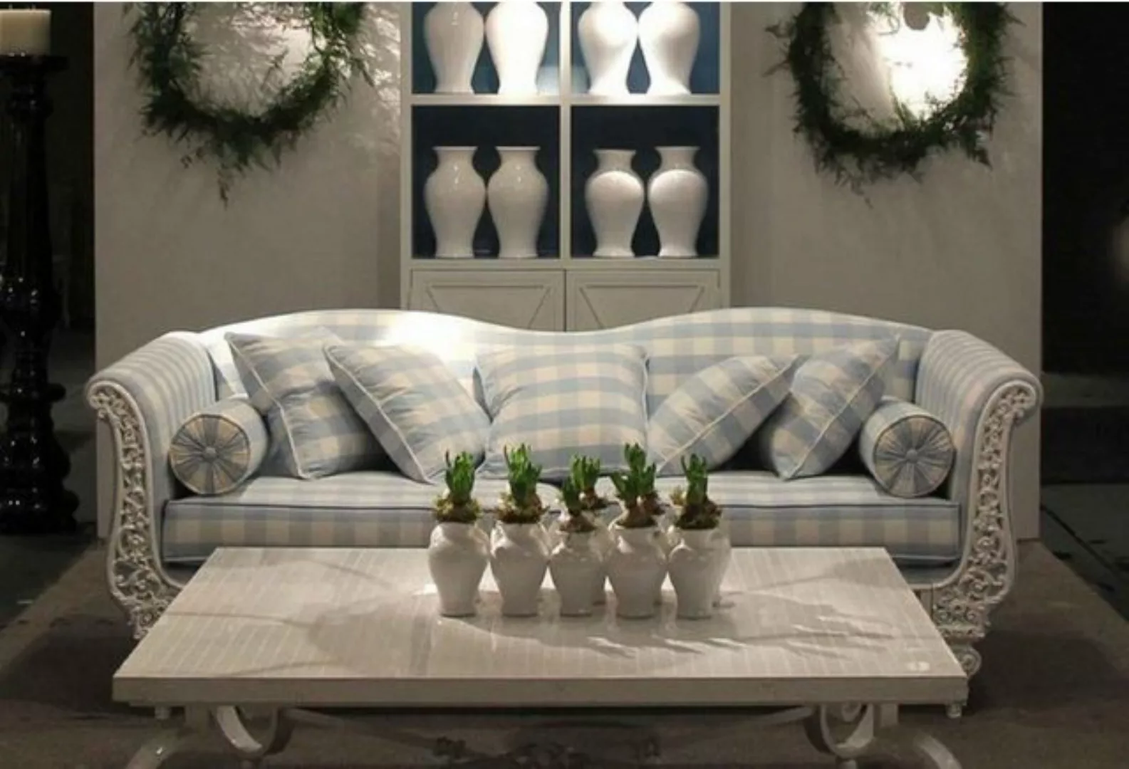 Casa Padrino Sofa Luxus Barock Sofa Weiß / Hellblau 220 x 100 x H. 80 cm - günstig online kaufen