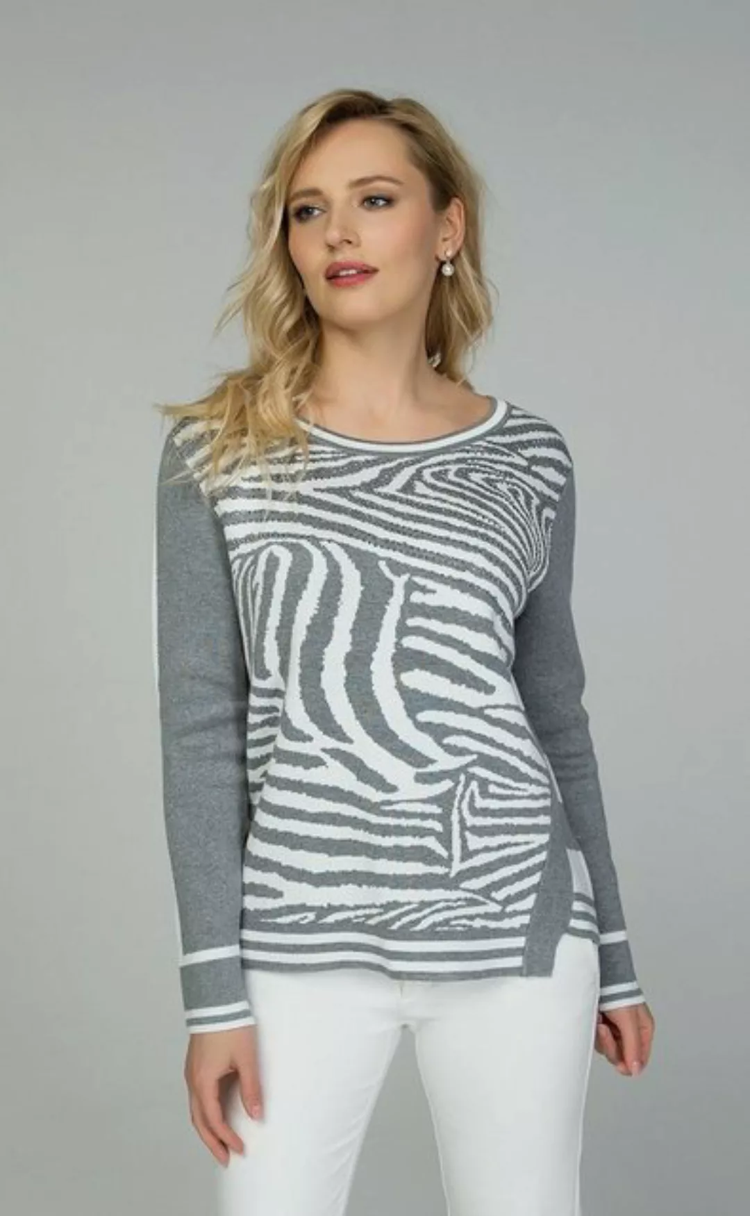 Passioni Strickpullover Pullover mit Jacquard-Muster im Zebralook günstig online kaufen