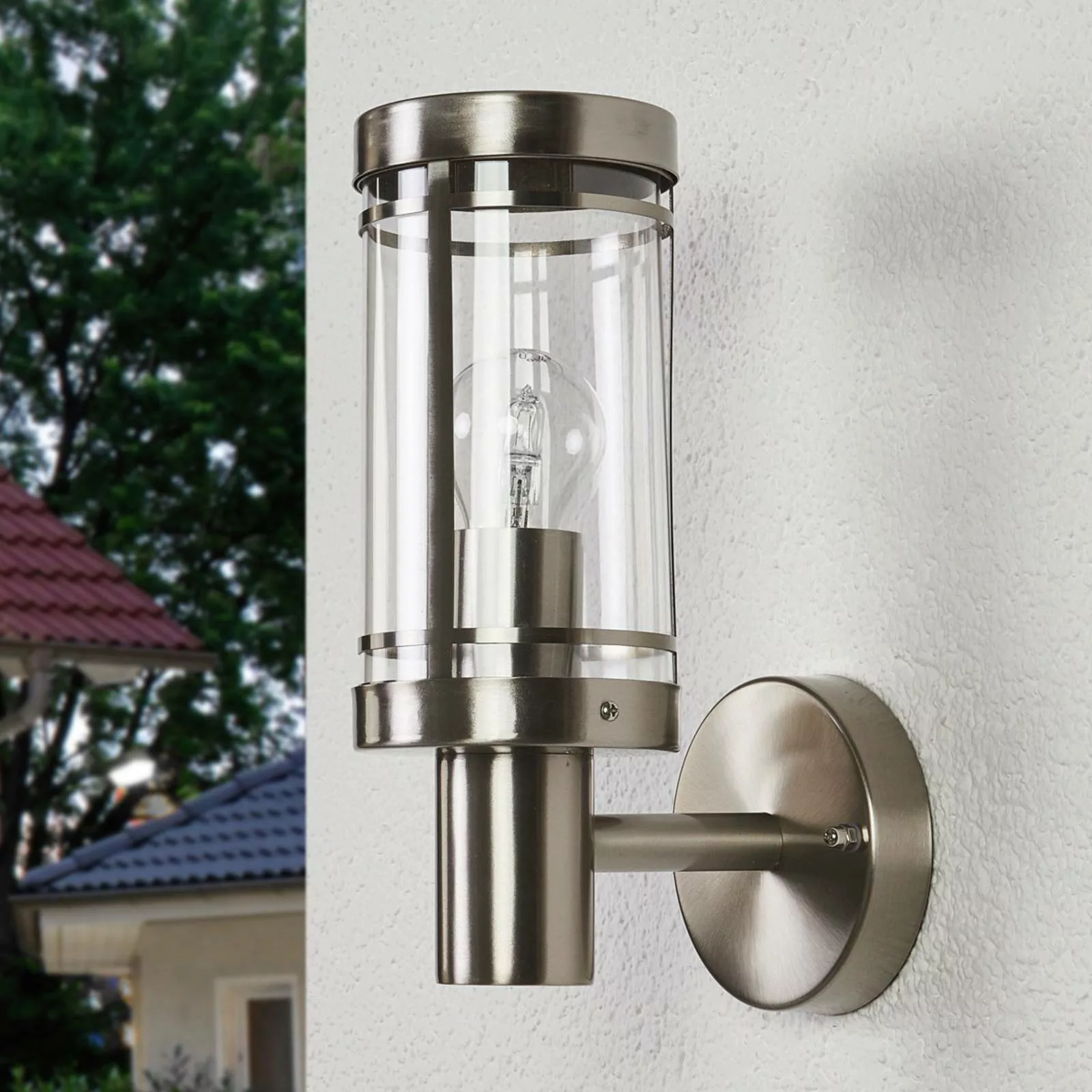 Lindby Außenwandlampe Djori, aluminiumfarben, Edelstahl, E27 günstig online kaufen