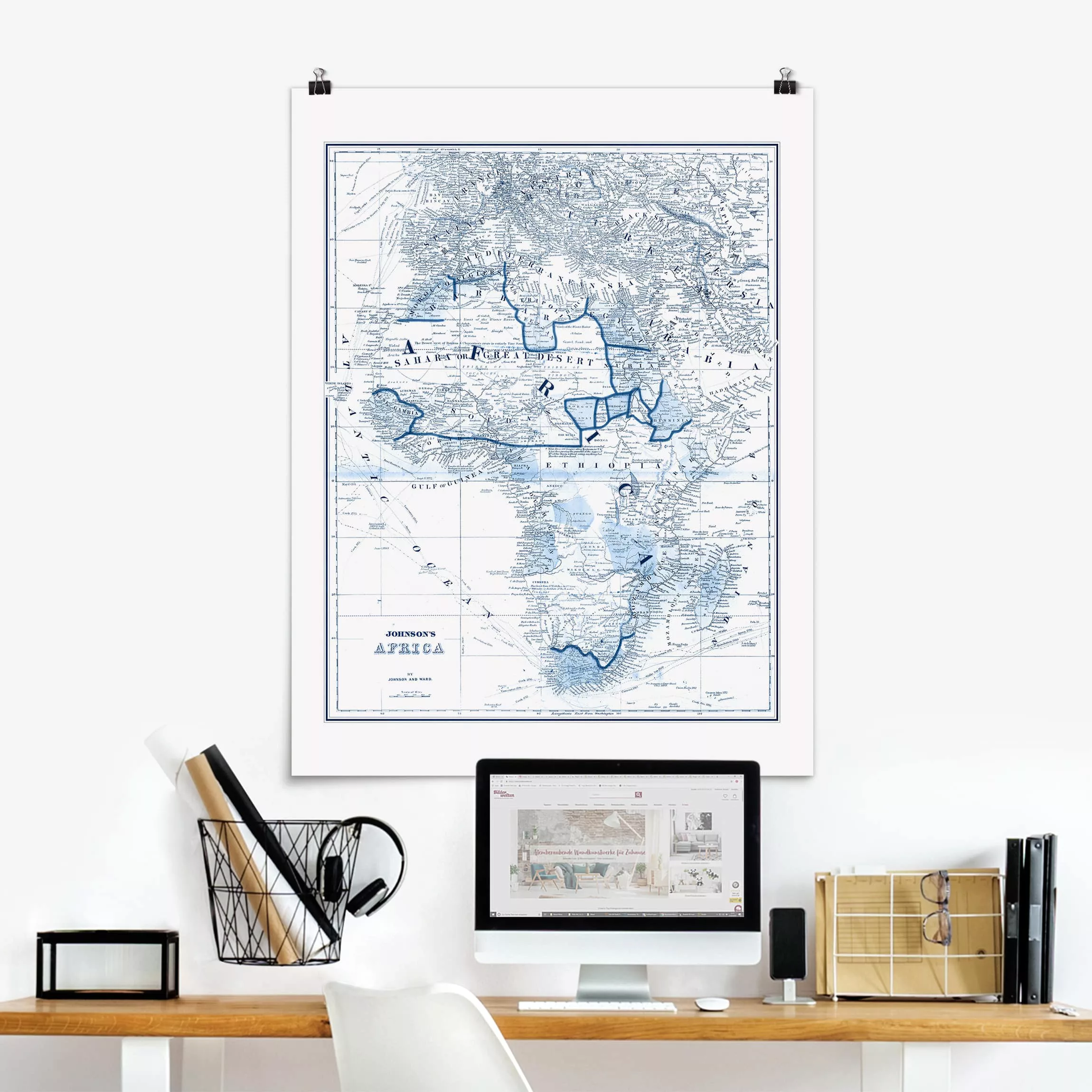 Poster Stadt-, Land- & Weltkarten - Hochformat Karte in Blautönen - Afrika günstig online kaufen