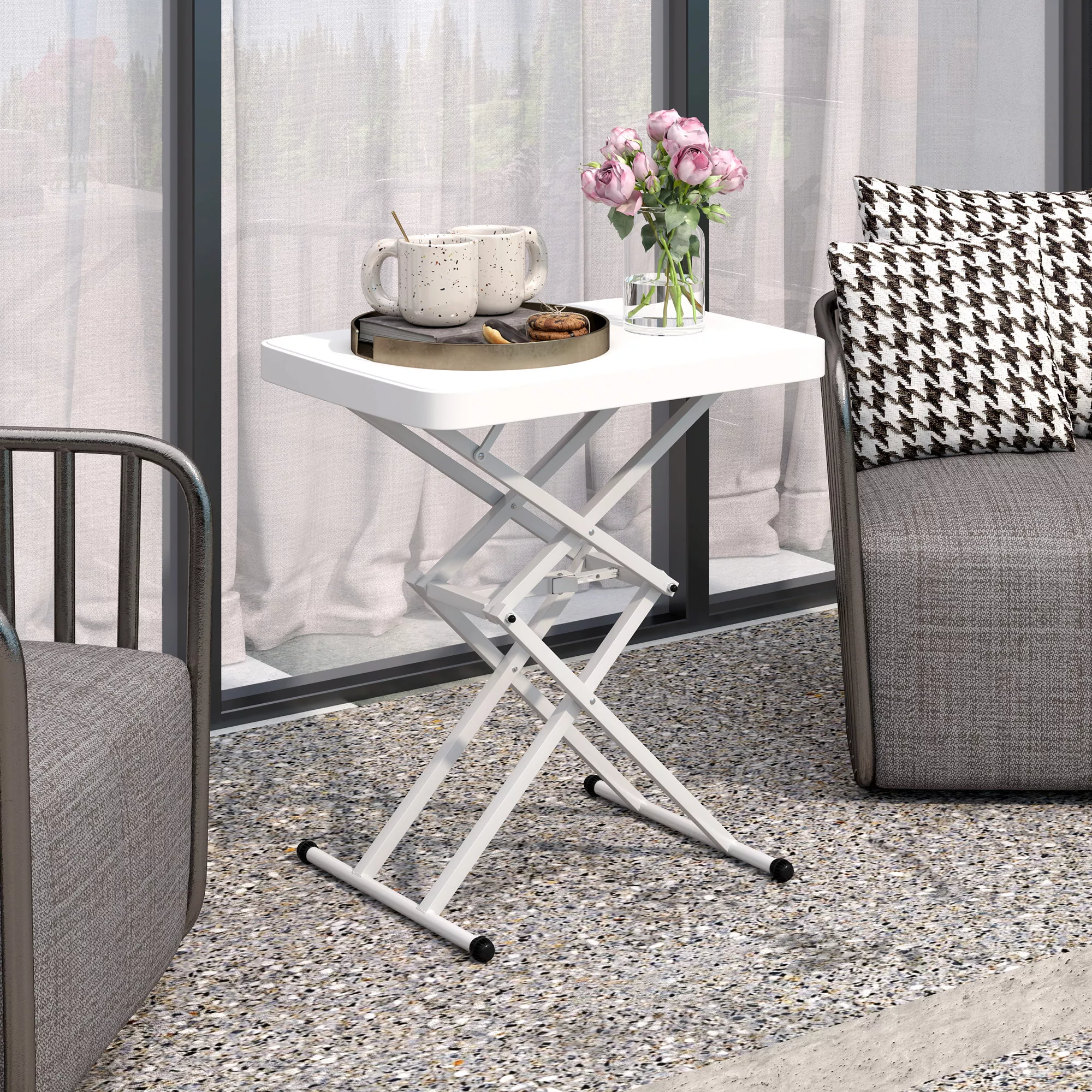 Outsunny Beistelltisch Garten höhenverstellbar Gartentisch, klappbar Balkon günstig online kaufen