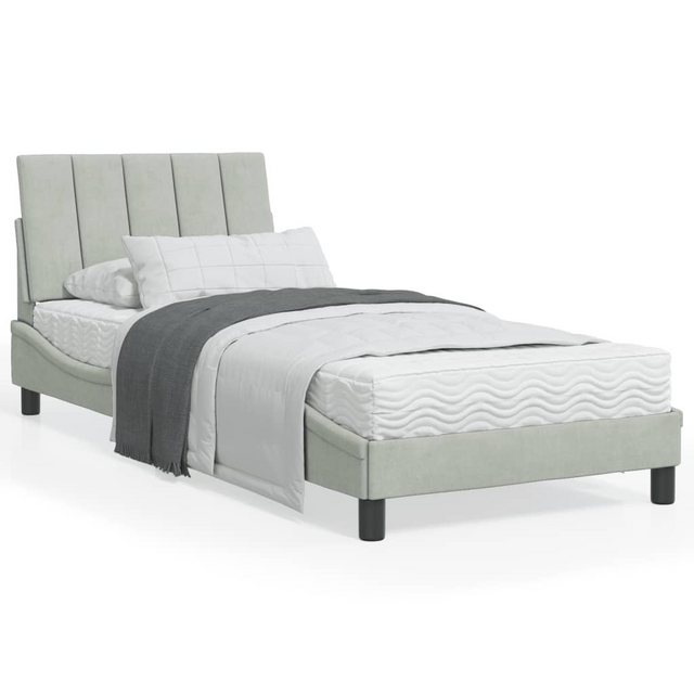 vidaXL Bett Bett mit Matratze Hellgrau 90x200 cm Samt günstig online kaufen