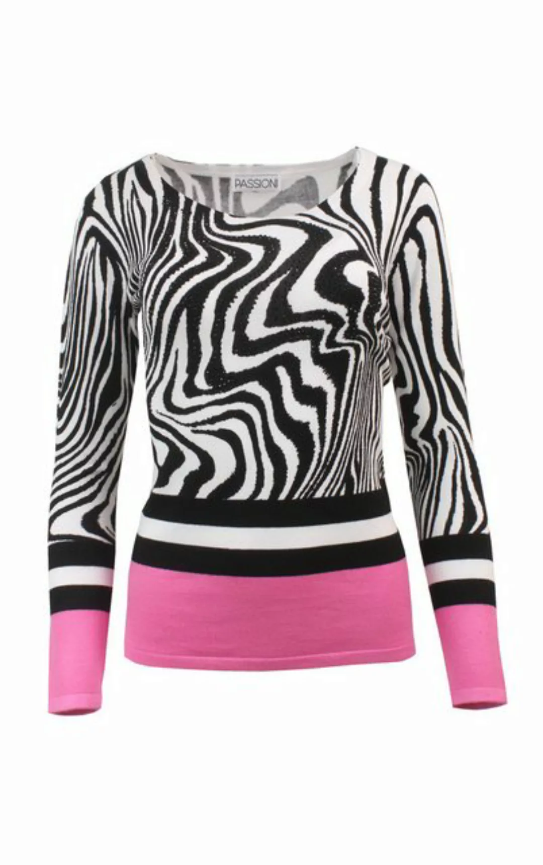 Passioni Strickpullover Sommerpullover mit Zebra Design und Rosa Akzent günstig online kaufen