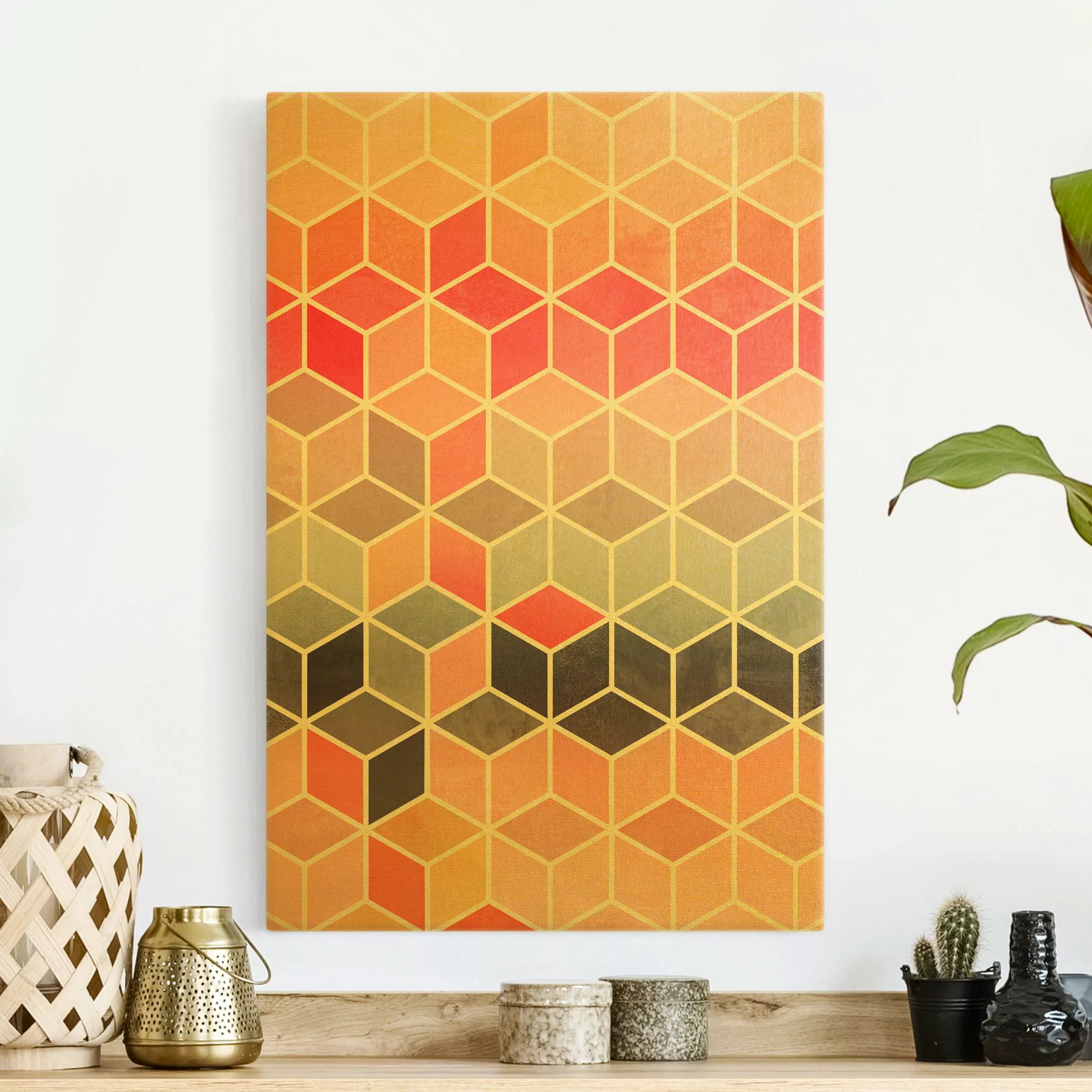 Leinwandbild Gold Goldene Geometrie - Buntes Pastell günstig online kaufen