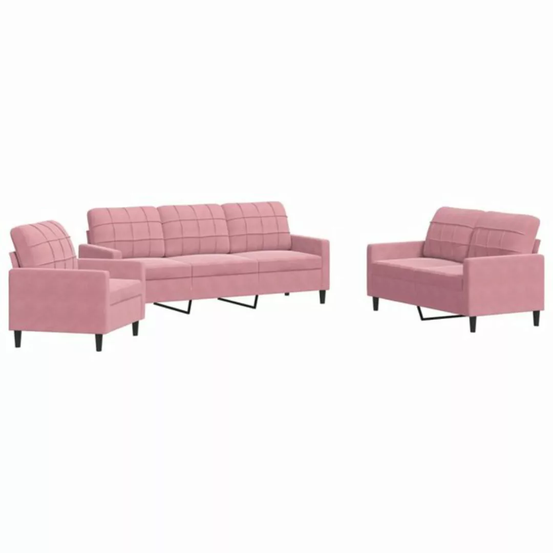 vidaXL Sofa 3-tlg. Sofagarnitur mit Kissen Rosa Samt günstig online kaufen