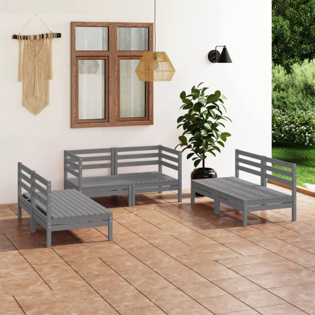 6-tlg. Garten-lounge-set Grau Massivholz Kiefer günstig online kaufen