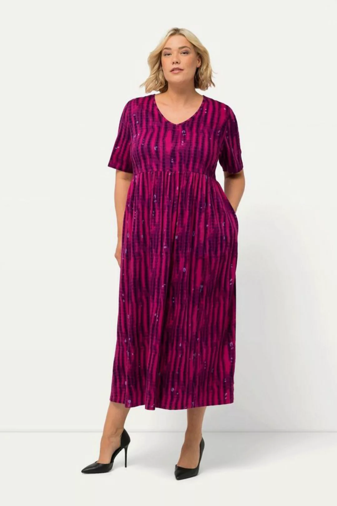 Ulla Popken Sommerkleid Jerseykleid Batikmuster A-Linie V-Ausschnitt günstig online kaufen