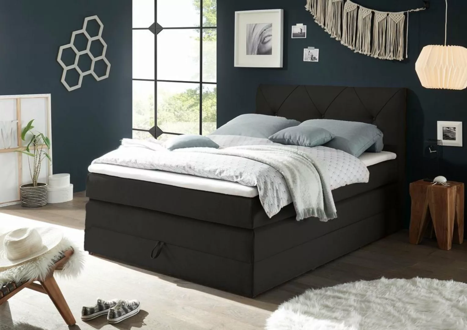 ED EXCITING DESIGN Boxspringliege (140 x 200 cm, Calgary 1 schwarz 140 cm), günstig online kaufen