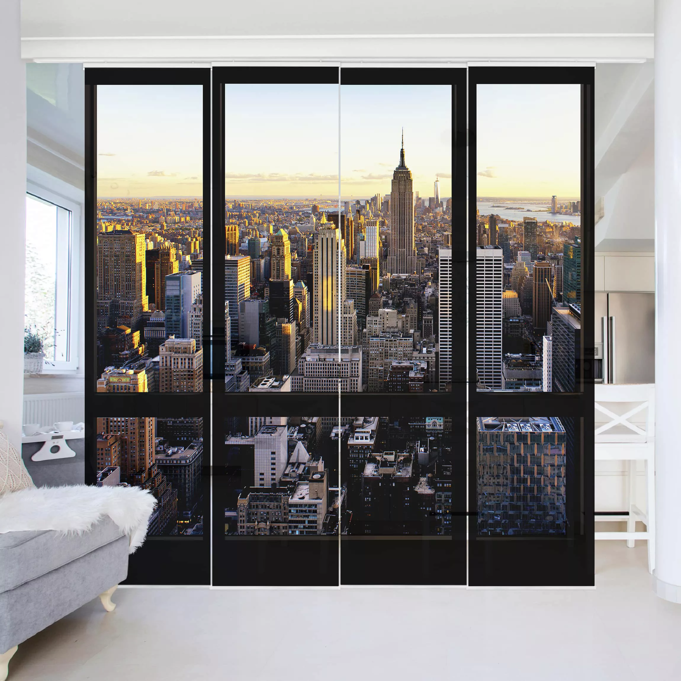 Schiebegardinen Set Architektur & Skyline Fensterblick am Abend über New Yo günstig online kaufen
