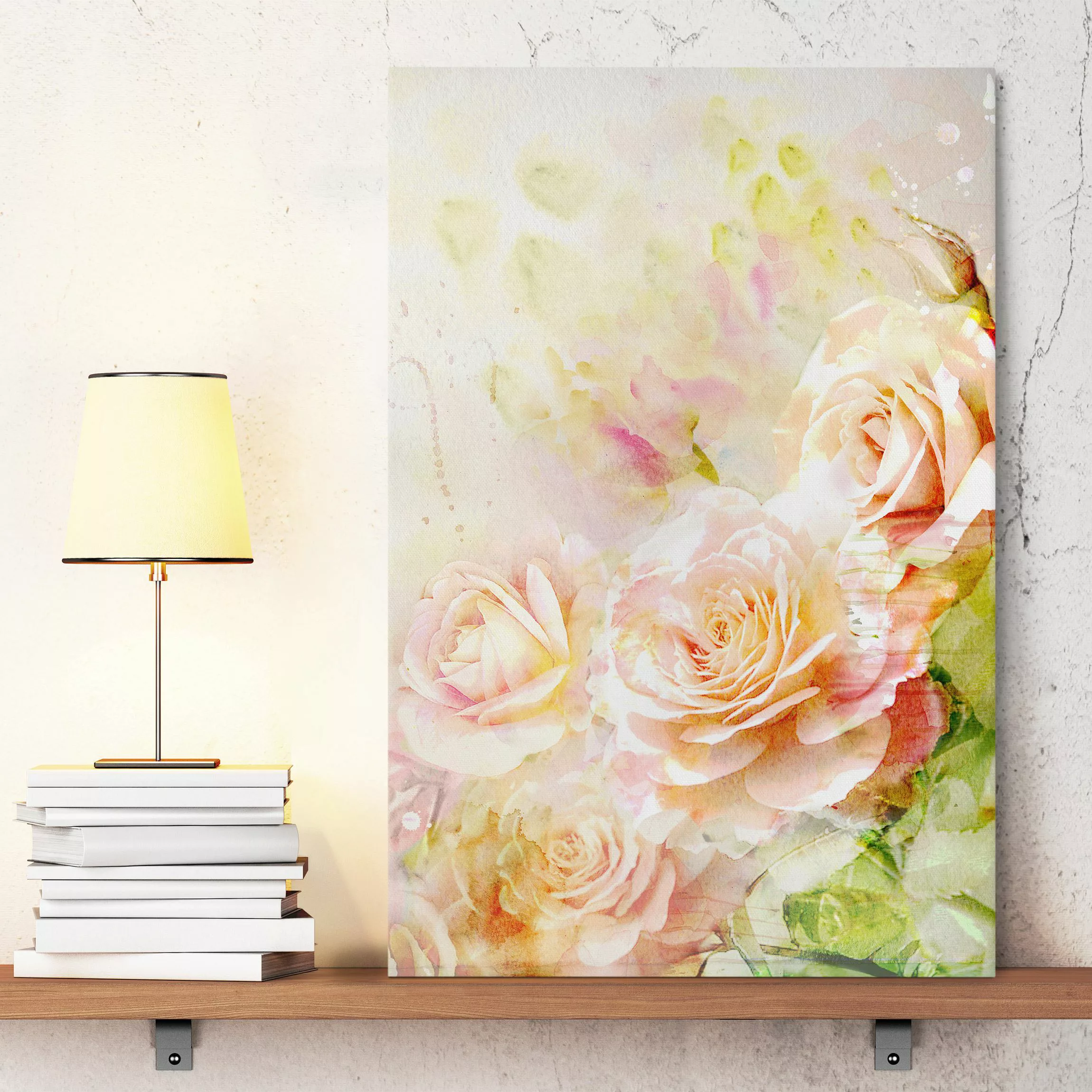 Leinwandbild Blumen - Hochformat Aquarell Rosen Komposition günstig online kaufen