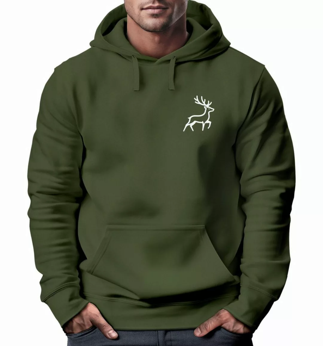 Neverless Hoodie Hoodie Herren Print Aufdruck Hirsch Wald-Tiere Kapuzen-Pul günstig online kaufen