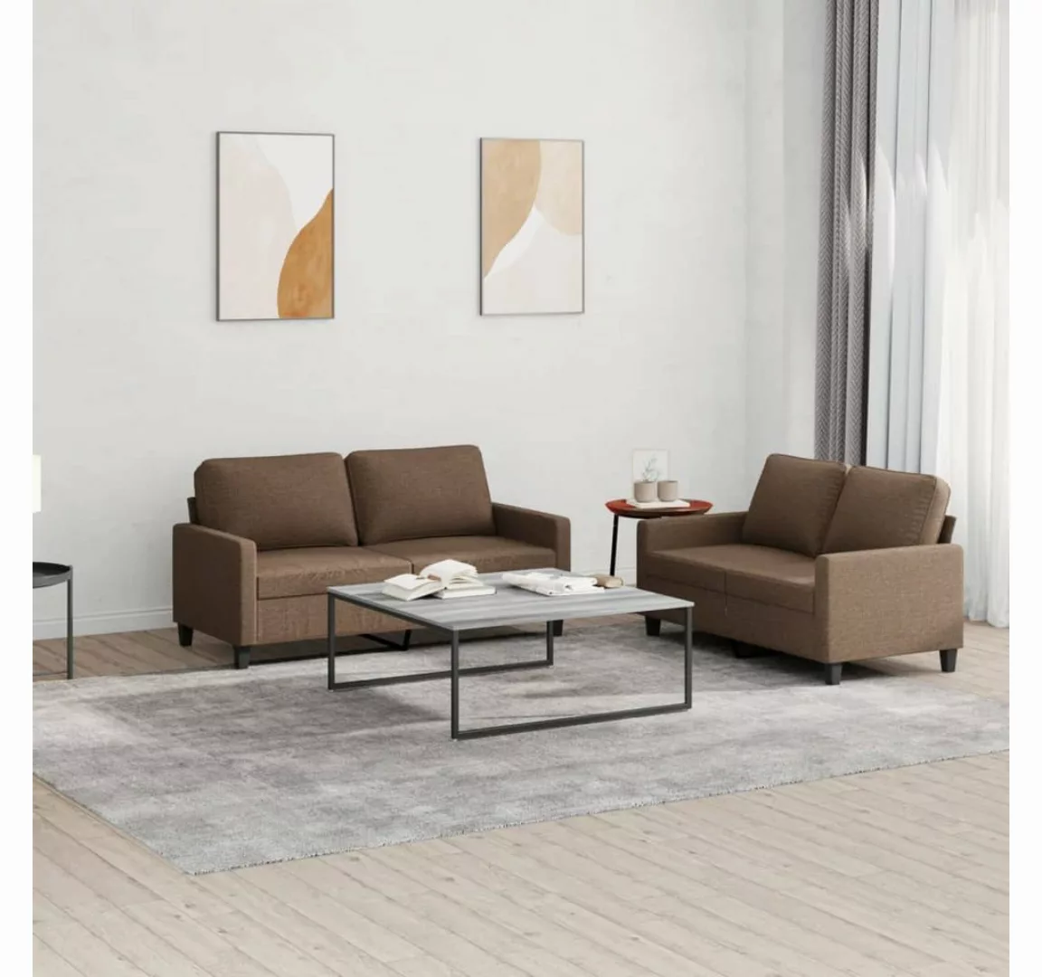 vidaXL Sofa, 2-tlg. Sofagarnitur mit Kissen Braun Stoff günstig online kaufen