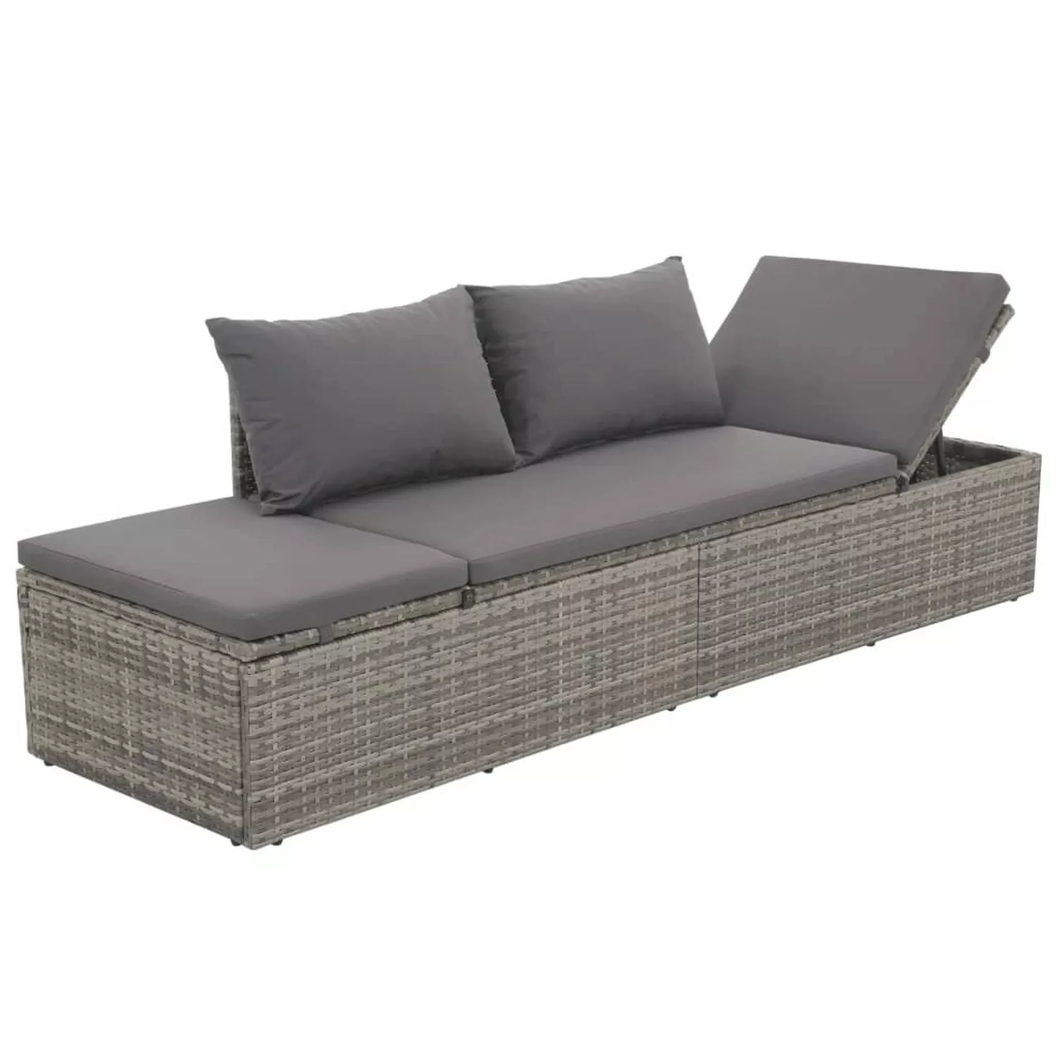 vidaXL Bett, Outdoor-Lounge-Bett mit Polster & Kissen Poly Rattan Grau günstig online kaufen