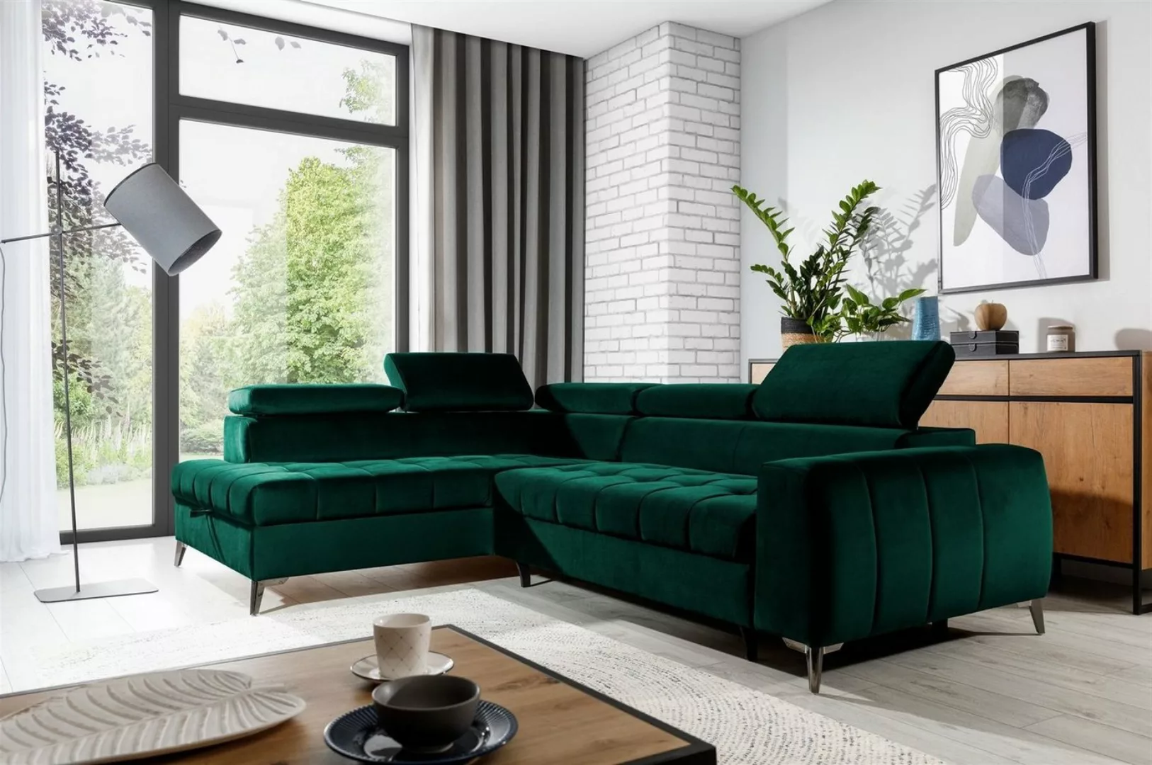 Fun Möbel Ecksofa Schlafsofa Sofa AGNESA SPEED mit Ottomane in Stoff Salvad günstig online kaufen