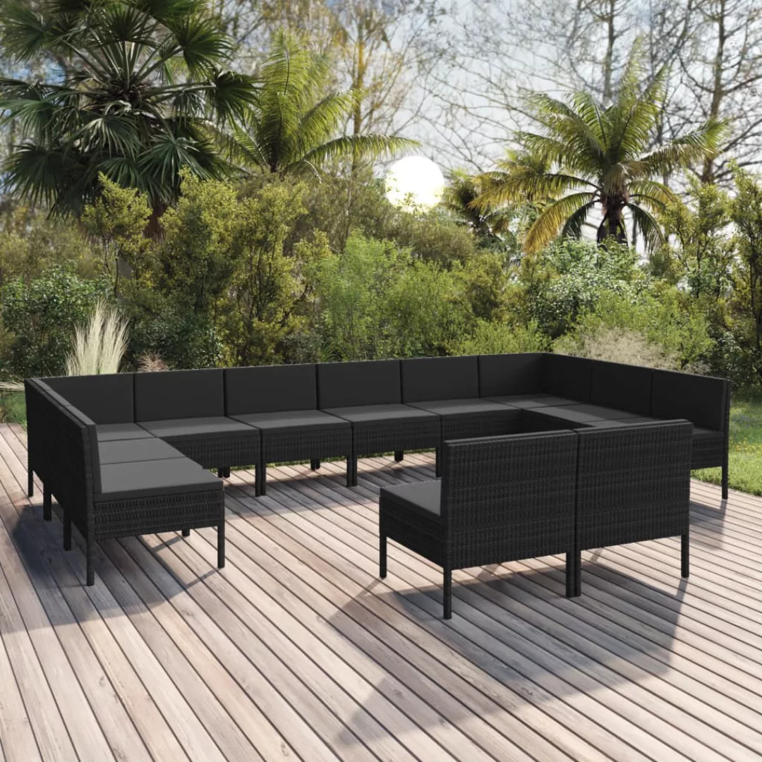 12-tlg. Garten-lounge-set Mit Auflagen Poly Rattan Schwarz günstig online kaufen