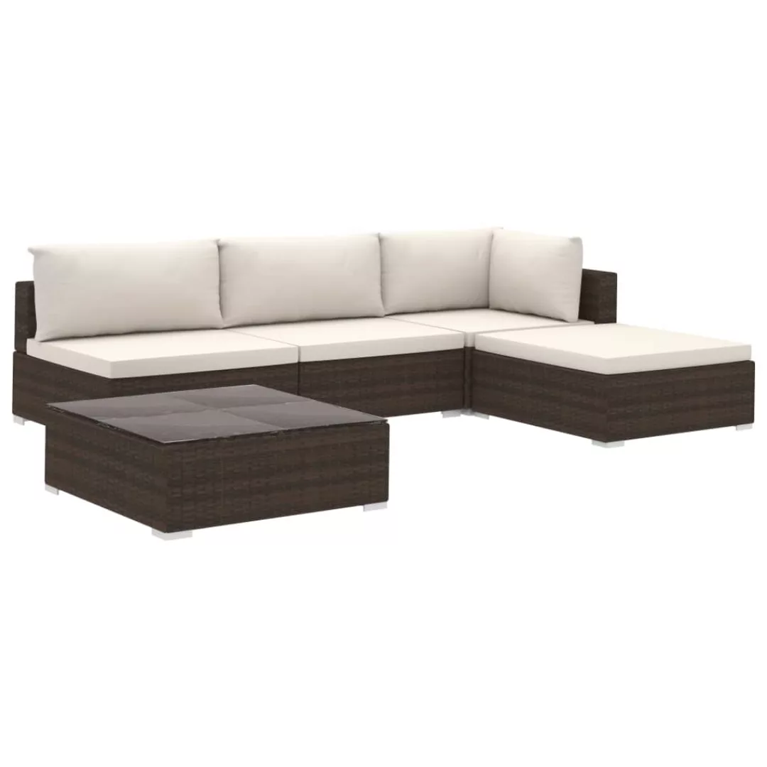 5-tlg. Garten-lounge-set Mit Auflagen Poly Rattan Braun günstig online kaufen