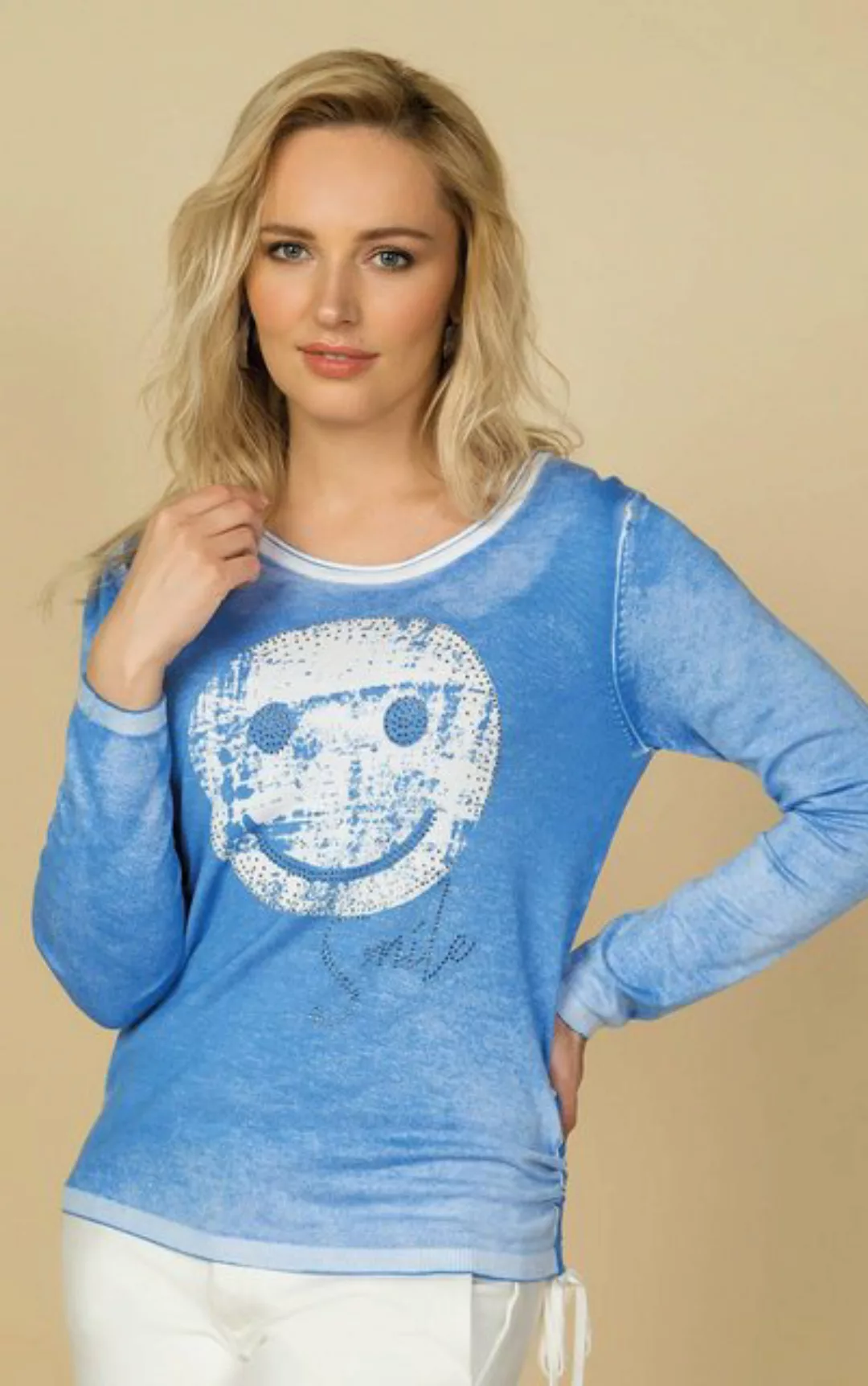 Passioni Longpullover Sommerpullover in Blau, mit einem Smiley Print und Gl günstig online kaufen