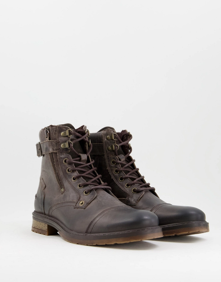 River Island – Stiefel in Braun mit Used-Look und Schnallendetail günstig online kaufen