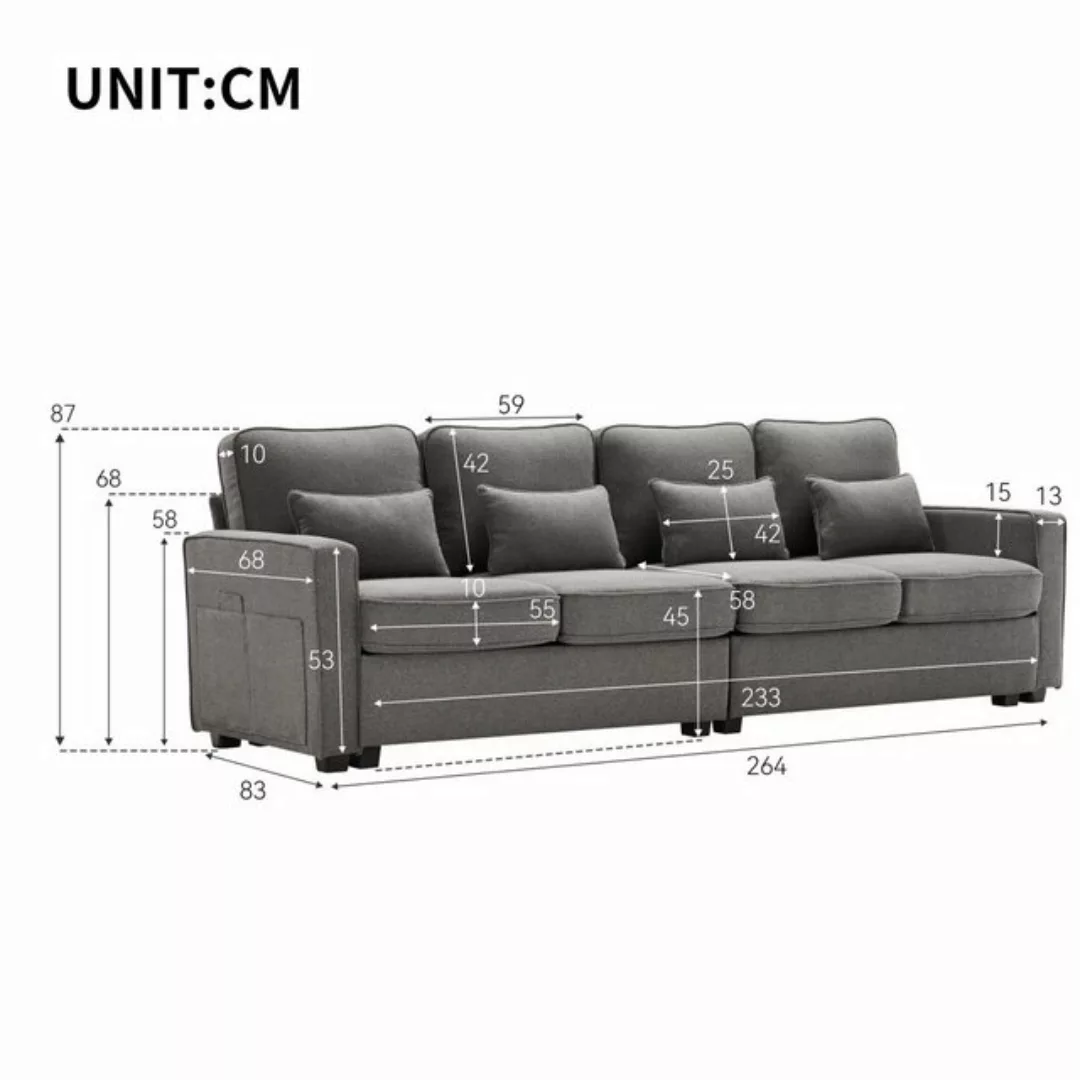 SeedWave Big-Sofa 4-Sitzer großes Sofa, 264cm breites Leinen-Polstersofa, R günstig online kaufen