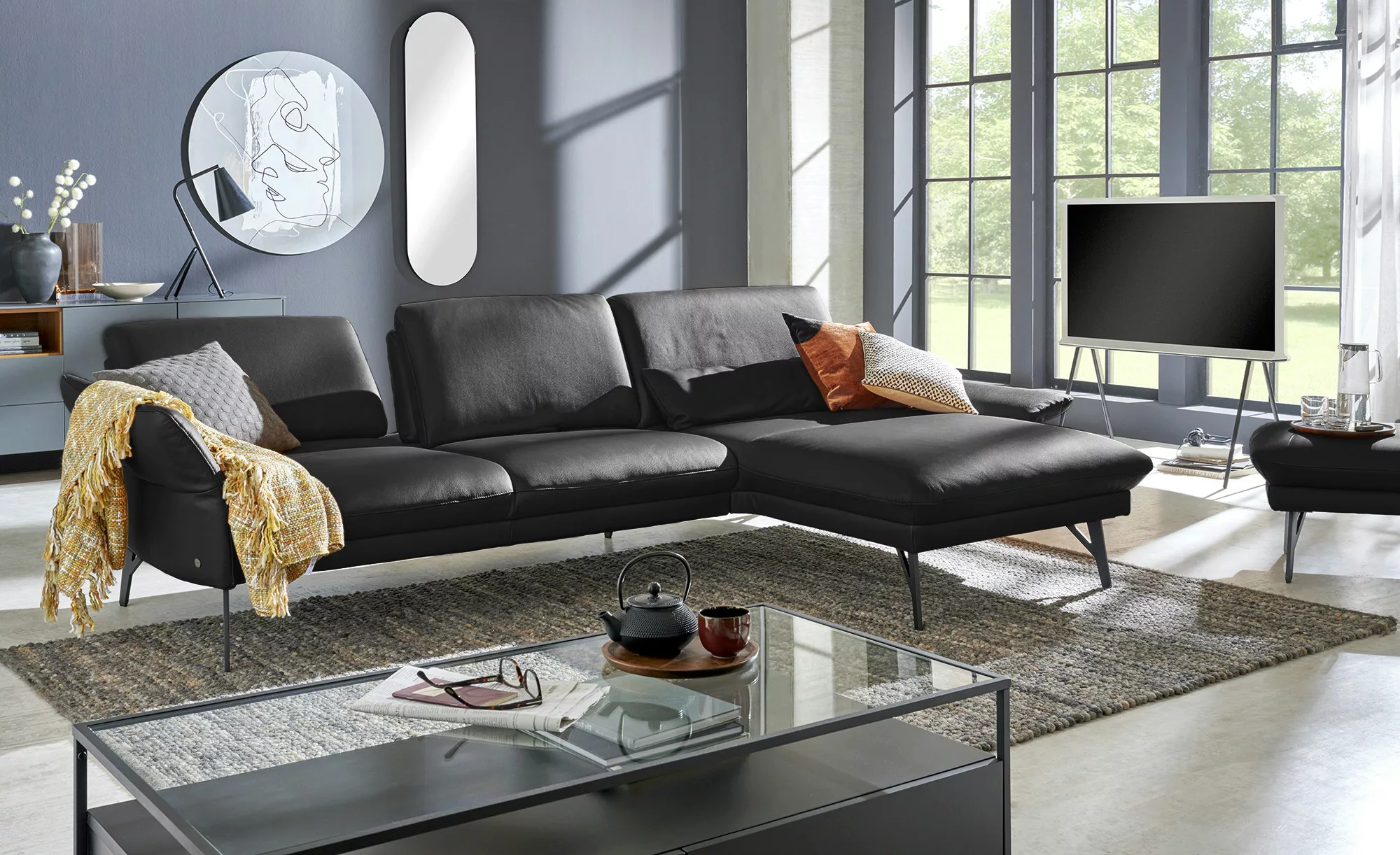 himolla Ecksofa Leder  1928 ¦ schwarz ¦ Maße (cm): B: 280 H: 83 T: 175 Pols günstig online kaufen