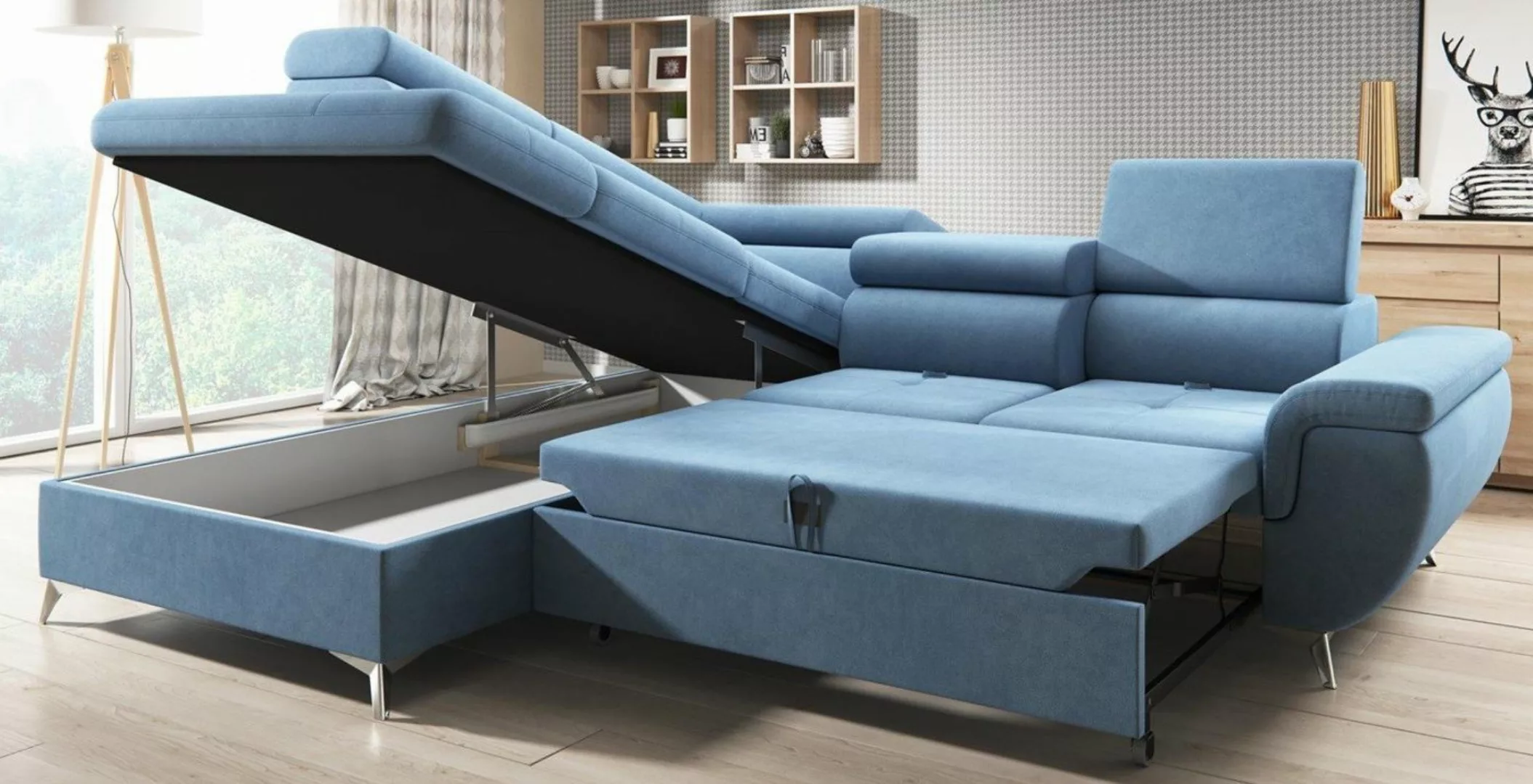 Sofa Dreams Ecksofa Bochum L, Strukturstoff, blau, mit Bettfunktion, mit Be günstig online kaufen