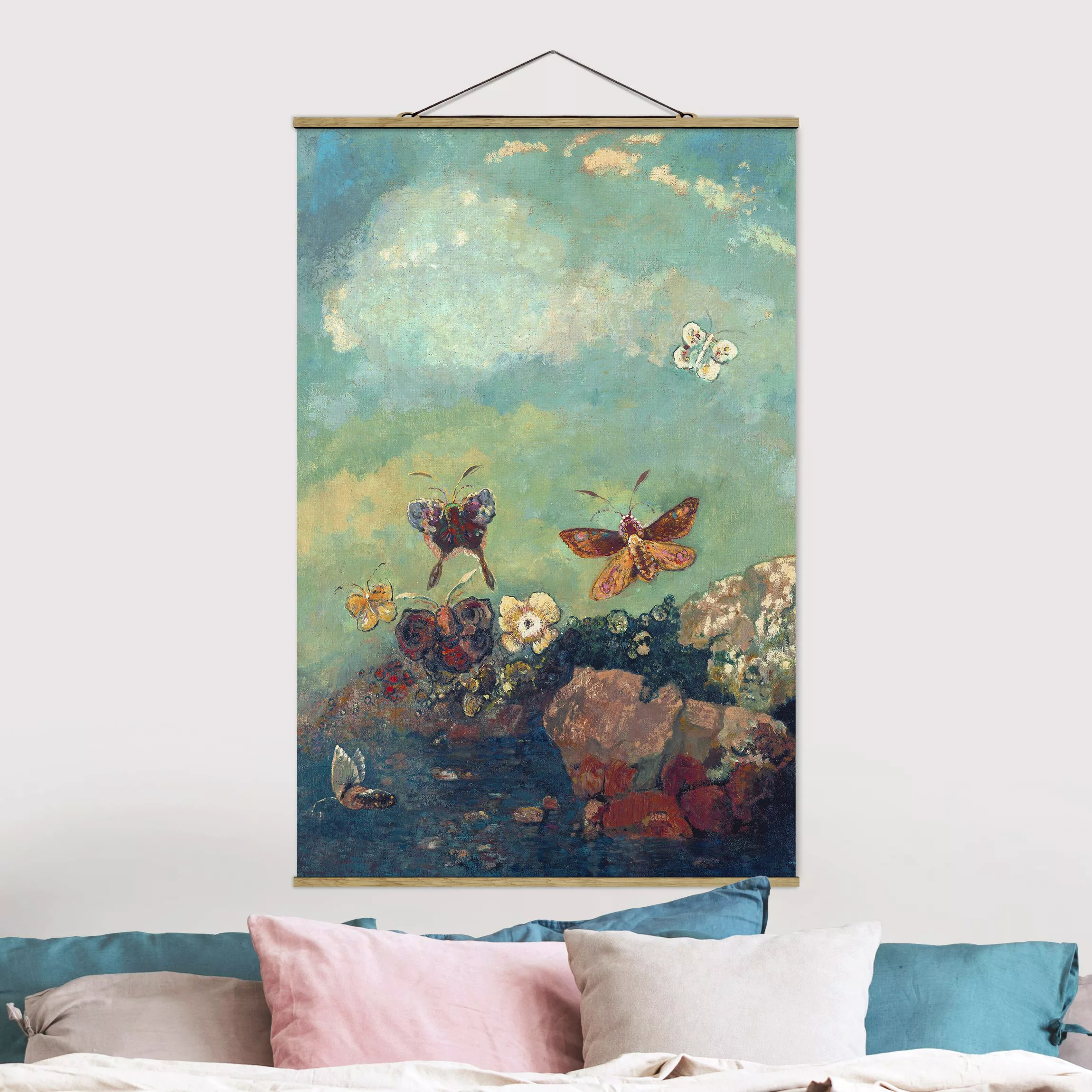 Stoffbild Tiere mit Posterleisten - Hochformat Odilon Redon - Schmetterling günstig online kaufen
