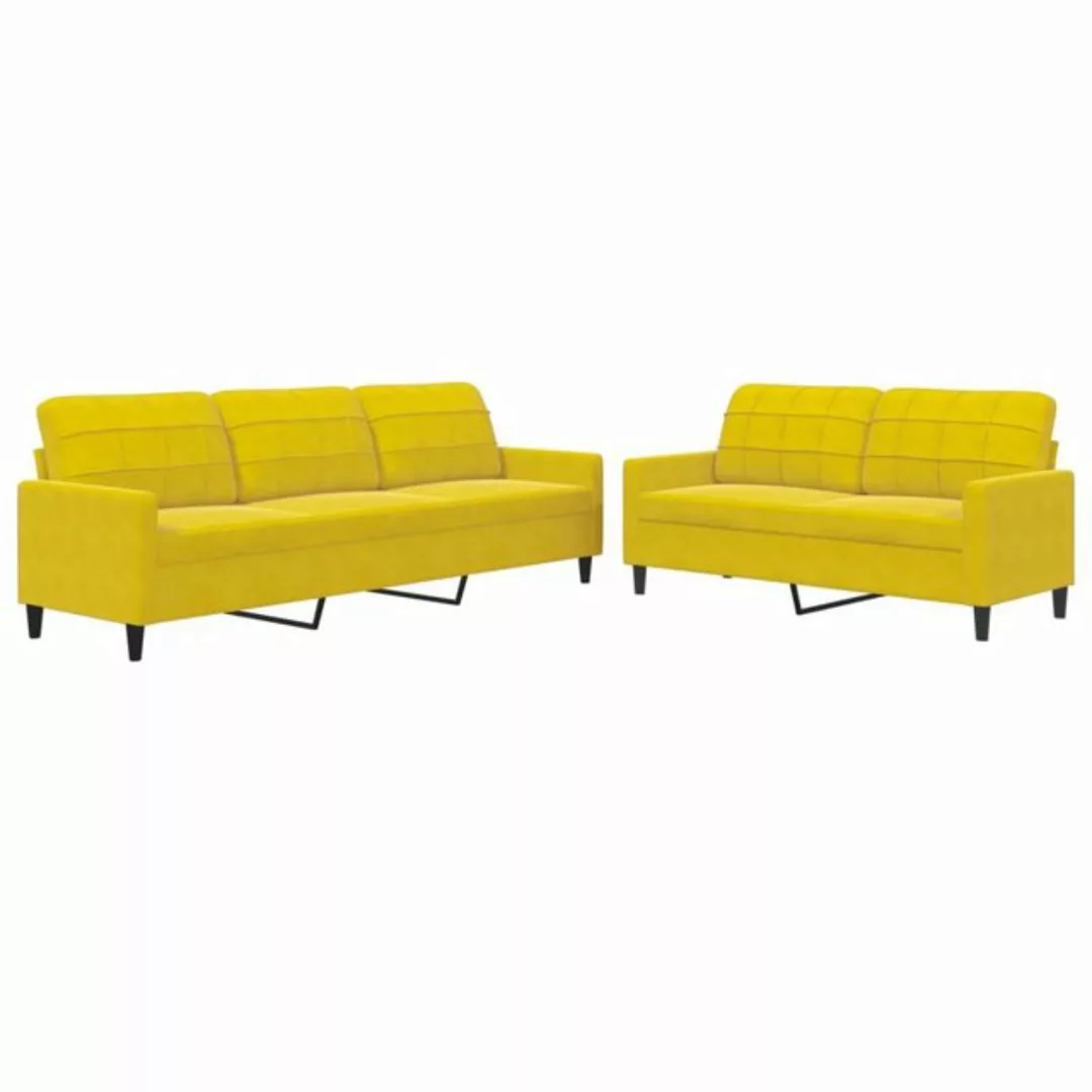 vidaXL Sofa, 2-tlg. Sofagarnitur mit Kissen Gelb Samt günstig online kaufen