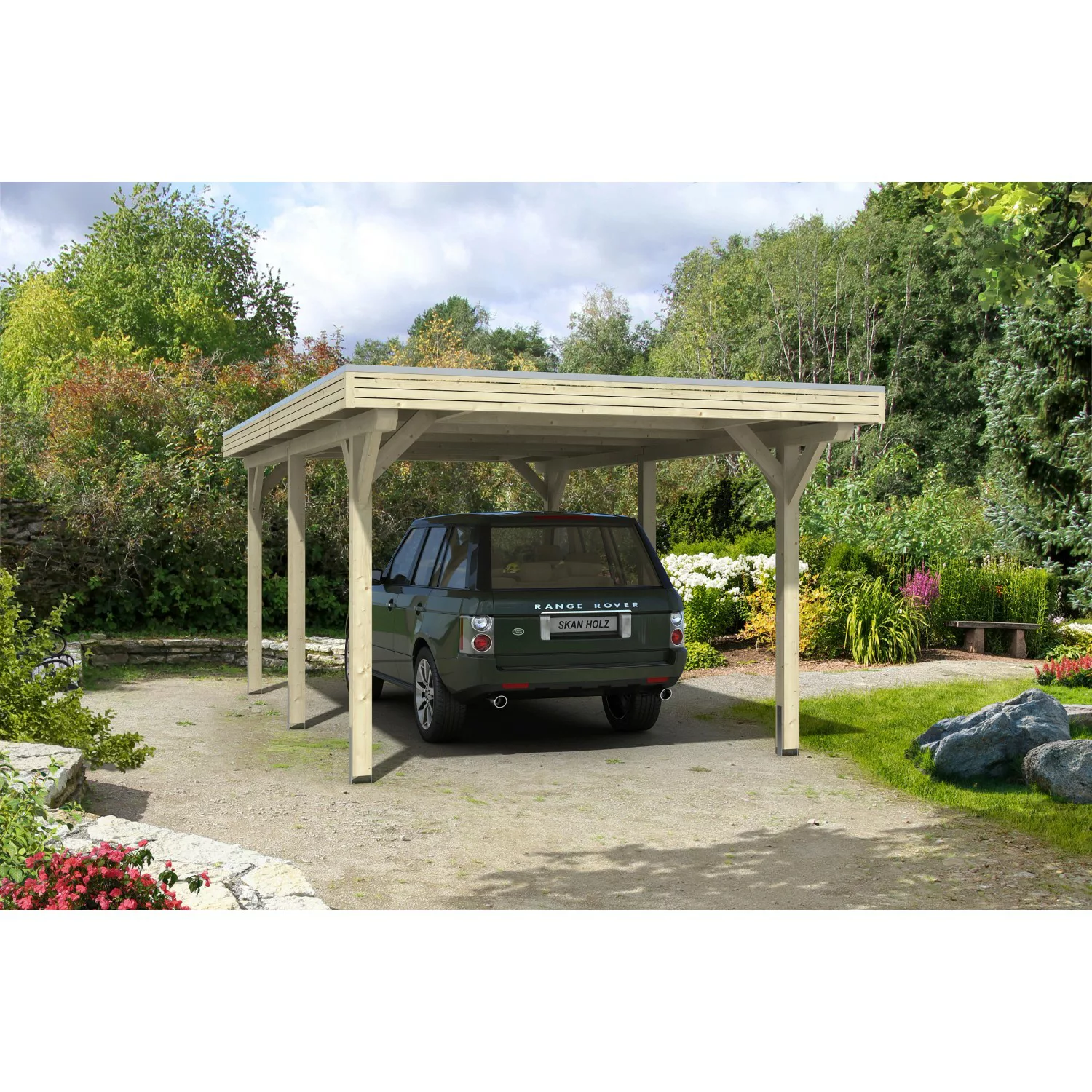 Skan Holz Flachdach-Einzelcarport Spessart 355 cm x 604 cm Leimholz günstig online kaufen