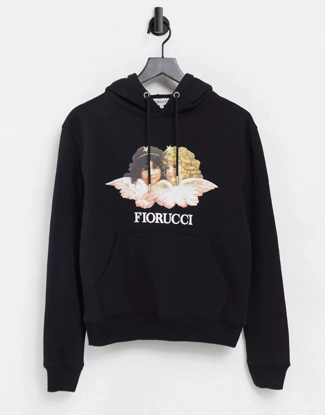 Fiorucci – Mit Vintage-Engeln bedruckter, schwarzer Kapuzenpullover günstig online kaufen